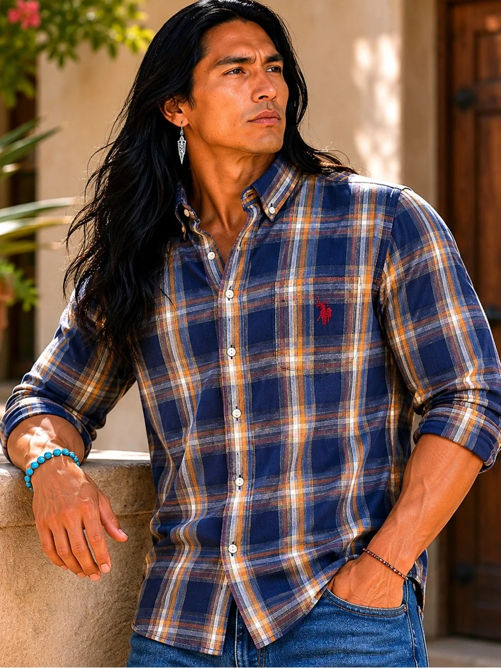 U.S. Polo Assn. Navy & Tan Plaid Button-Down Shirt